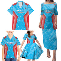 Custom Kuwait Cricket Family Matching Puletasi and Hawaiian Shirt Go Champions Grunge Style - Wonder Print Shop