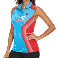 Custom Kuwait Cricket Women Sleeveless Polo Shirt Go Champions Grunge Style - Wonder Print Shop