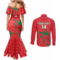 Custom Oman Cricket Couples Matching Mermaid Dress and Long Sleeve Button Shirt Go Champions Strong Flame Style