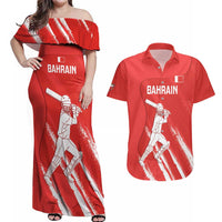 Custom Bahrain Cricket Couples Matching Off Shoulder Maxi Dress and Hawaiian Shirt Go Champions Grunge Style - Wonder Print Shop
