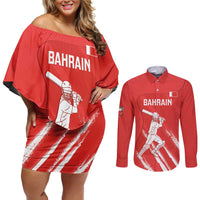 Custom Bahrain Cricket Couples Matching Off Shoulder Short Dress and Long Sleeve Button Shirt Go Champions Grunge Style - Wonder Print Shop