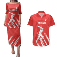 Custom Bahrain Cricket Couples Matching Puletasi and Hawaiian Shirt Go Champions Grunge Style - Wonder Print Shop