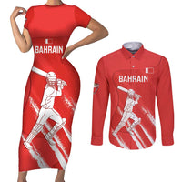 Custom Bahrain Cricket Couples Matching Short Sleeve Bodycon Dress and Long Sleeve Button Shirt Go Champions Grunge Style - Wonder Print Shop