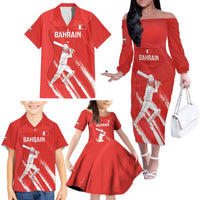 Custom Bahrain Cricket Family Matching Off The Shoulder Long Sleeve Dress and Hawaiian Shirt Go Champions Grunge Style - Wonder Print Shop
