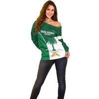 Custom Saudi Arabia Cricket Off Shoulder Sweater Go Champions Coat Of Arms Style - Wonder Print Shop