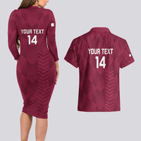 Custom Qatar Cricket Couples Matching Long Sleeve Bodycon Dress and Hawaiian Shirt Go Champions Qataris Flag Style - Wonder Print Shop