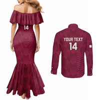 Custom Qatar Cricket Couples Matching Mermaid Dress and Long Sleeve Button Shirt Go Champions Qataris Flag Style