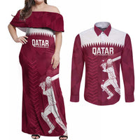 Custom Qatar Cricket Couples Matching Off Shoulder Maxi Dress and Long Sleeve Button Shirt Go Champions Qataris Flag Style - Wonder Print Shop