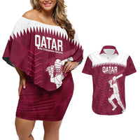 Custom Qatar Cricket Couples Matching Off Shoulder Short Dress and Hawaiian Shirt Go Champions Qataris Flag Style - Wonder Print Shop