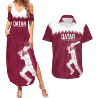 Custom Qatar Cricket Couples Matching Summer Maxi Dress and Hawaiian Shirt Go Champions Qataris Flag Style - Wonder Print Shop