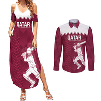 Custom Qatar Cricket Couples Matching Summer Maxi Dress and Long Sleeve Button Shirt Go Champions Qataris Flag Style - Wonder Print Shop