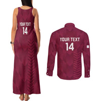 Custom Qatar Cricket Couples Matching Tank Maxi Dress and Long Sleeve Button Shirt Go Champions Qataris Flag Style - Wonder Print Shop
