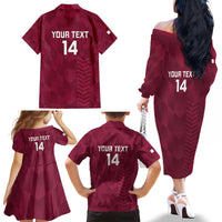 Custom Qatar Cricket Family Matching Off The Shoulder Long Sleeve Dress and Hawaiian Shirt Go Champions Qataris Flag Style - Wonder Print Shop