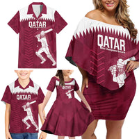 Custom Qatar Cricket Family Matching Off Shoulder Short Dress and Hawaiian Shirt Go Champions Qataris Flag Style - Wonder Print Shop
