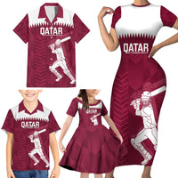 Custom Qatar Cricket Family Matching Short Sleeve Bodycon Dress and Hawaiian Shirt Go Champions Qataris Flag Style - Wonder Print Shop