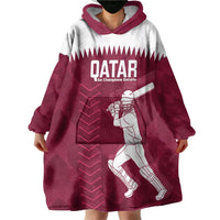 Custom Qatar Cricket Wearable Blanket Hoodie Go Champions Qataris Flag Style - Wonder Print Shop