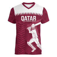 Custom Qatar Cricket Women V-Neck T-Shirt Go Champions Qataris Flag Style - Wonder Print Shop