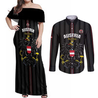 Custom Austria Football Couples Matching Off Shoulder Maxi Dress and Long Sleeve Button Shirt 2026 Go Das Team Striped Style - Wonder Print Shop