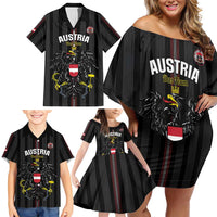 Custom Austria Football Family Matching Off Shoulder Short Dress and Hawaiian Shirt 2026 Go Das Team Striped Style - Wonder Print Shop