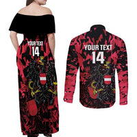 Custom Austria Football Couples Matching Off Shoulder Maxi Dress and Long Sleeve Button Shirt 2026 Das Team Black Eagle - Wonder Print Shop