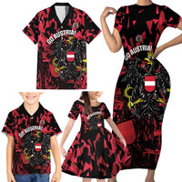 Custom Austria Football Family Matching Short Sleeve Bodycon Dress and Hawaiian Shirt 2026 Das Team Black Eagle - Wonder Print Shop