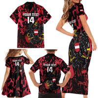 Custom Austria Football Family Matching Short Sleeve Bodycon Dress and Hawaiian Shirt 2026 Das Team Black Eagle - Wonder Print Shop