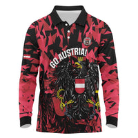 Custom Austria Football Long Sleeve Polo Shirt 2026 Das Team Black Eagle - Wonder Print Shop