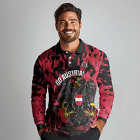 Custom Austria Football Long Sleeve Polo Shirt 2026 Das Team Black Eagle - Wonder Print Shop