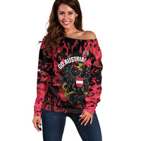 Custom Austria Football Off Shoulder Sweater 2026 Das Team Black Eagle - Wonder Print Shop
