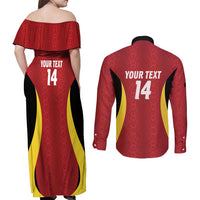 Custom Belgium Football Couples Matching Off Shoulder Maxi Dress and Long Sleeve Button Shirt 2026 Go De Rode Duivels - Wonder Print Shop