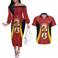 Custom Belgium Football Couples Matching Off The Shoulder Long Sleeve Dress and Hawaiian Shirt 2026 Go De Rode Duivels - Wonder Print Shop