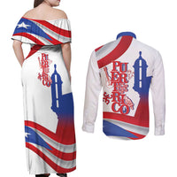 Puerto Rico Couples Matching Off Shoulder Maxi Dress and Long Sleeve Button Shirt Puerto Rican Proud El Morro Flag Wave Style