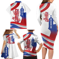 Puerto Rico Family Matching Long Sleeve Bodycon Dress and Hawaiian Shirt Puerto Rican Proud El Morro Flag Wave Style