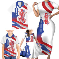 Puerto Rico Family Matching Short Sleeve Bodycon Dress and Hawaiian Shirt Puerto Rican Proud El Morro Flag Wave Style