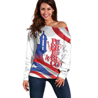 Puerto Rico Off Shoulder Sweater Puerto Rican Proud El Morro Flag Wave Style