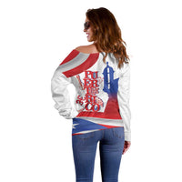 Puerto Rico Off Shoulder Sweater Puerto Rican Proud El Morro Flag Wave Style