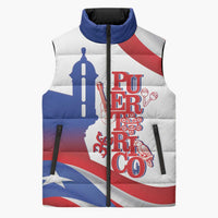 Puerto Rico Sleeveless Puffer Jacket Puerto Rican Proud El Morro Flag Wave Style