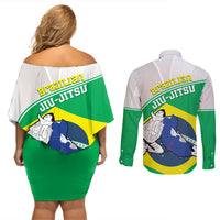 Brazil Jiujitsu Couples Matching Off Shoulder Short Dress and Long Sleeve Button Shirt BJJ 2024 Flag Vibes - Wonder Print Shop