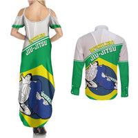 Brazil Jiujitsu Couples Matching Summer Maxi Dress and Long Sleeve Button Shirt BJJ 2024 Flag Vibes - Wonder Print Shop