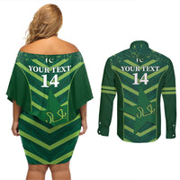 Custom Pakistan Cricket Couples Matching Off Shoulder Short Dress and Long Sleeve Button Shirt 2024 World Cup Go Shaheens - Wonder Print Shop