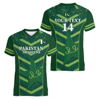 Custom Pakistan Cricket Women V-Neck T-Shirt 2024 World Cup Go Shaheens - Wonder Print Shop