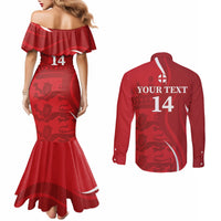 Custom England Cricket Couples Matching Mermaid Dress and Long Sleeve Button Shirt 2024 World Cup Go Champions