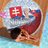 Slovakia Independence Day Beach Blanket Slovak Map With Rosa Slavic Pattern