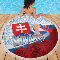 Slovakia Independence Day Beach Blanket Slovak Map With Rosa Slavic Pattern