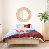 Slovakia Independence Day Bedding Set Slovak Map With Rosa Slavic Pattern