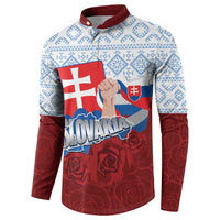 Slovakia Independence Day Button Sweatshirt Slovak Map With Rosa Slavic Pattern