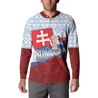 Slovakia Independence Day Button Sweatshirt Slovak Map With Rosa Slavic Pattern