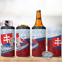 Slovakia Independence Day 4 in 1 Can Cooler Tumbler Slovak Map With Rosa Slavic Pattern