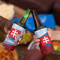 Slovakia Independence Day 4 in 1 Can Cooler Tumbler Slovak Map With Rosa Slavic Pattern