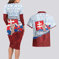 Slovakia Independence Day Couples Matching Long Sleeve Bodycon Dress and Hawaiian Shirt Slovak Map With Rosa Slavic Pattern